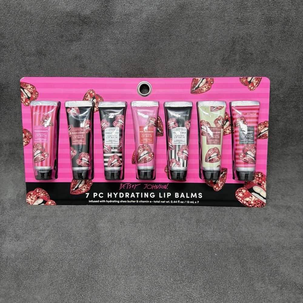 BETSEY JOHNSON Hydrating Lip Balms Set Of 7 Pomegranate Cherry Vanilla Lemonade